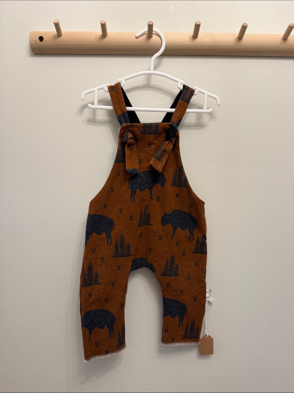 Brown and Charcoal Buffalo Print Kids Overalls Handmade in BC 🇨🇦